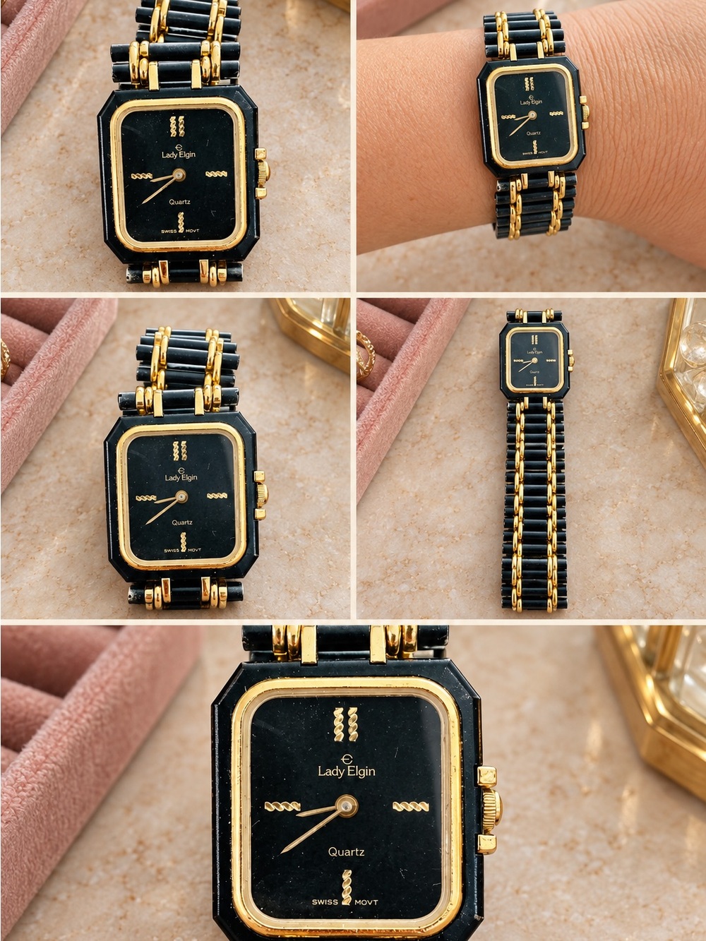Vintage Lady Elgin Swiss Quartz Black & Gold Dress Watch - Picture 3 of 4